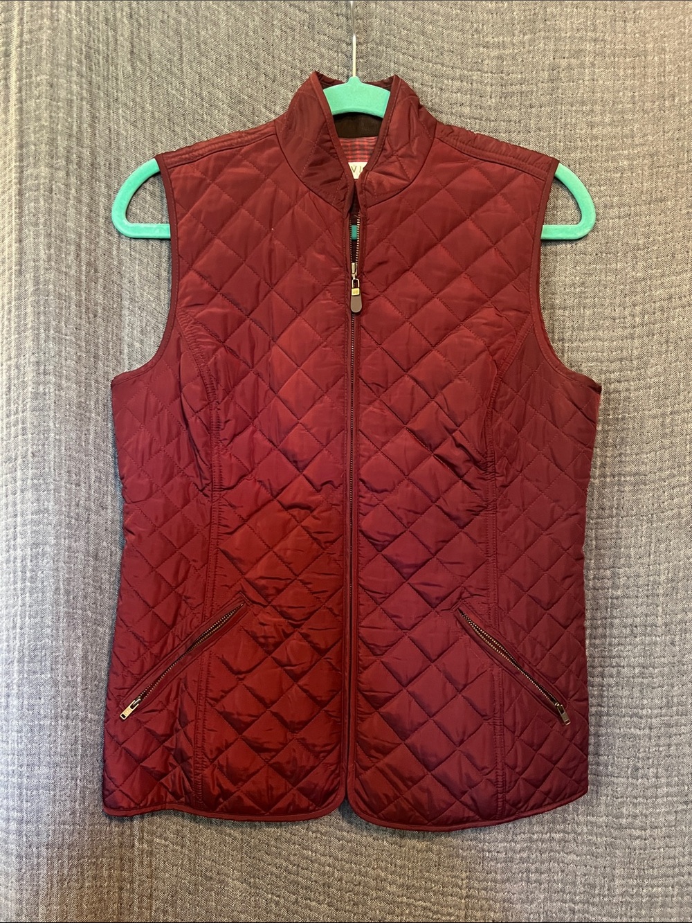 Orvis Burgundy Vest with Red & Black Plaid lining XS
